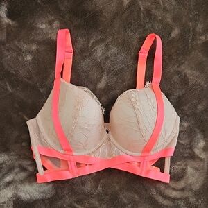 Lace Bra with Neon Pink Straps